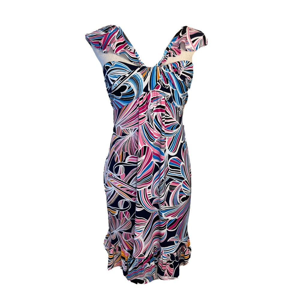 Trina Turk Sz 2 Womens Henna Ruffled Printed Mini Dress Back Zipper Multi NWT